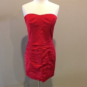Red strapless satin dress